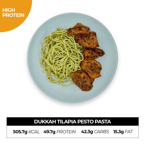 Dukkah Tilapia Pesto Pasta