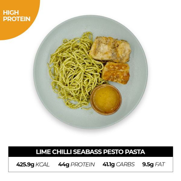 Lime Chili Seabass Pesto Pasta