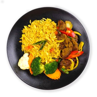 Beef Bakar Kunyit with Tomato Rice